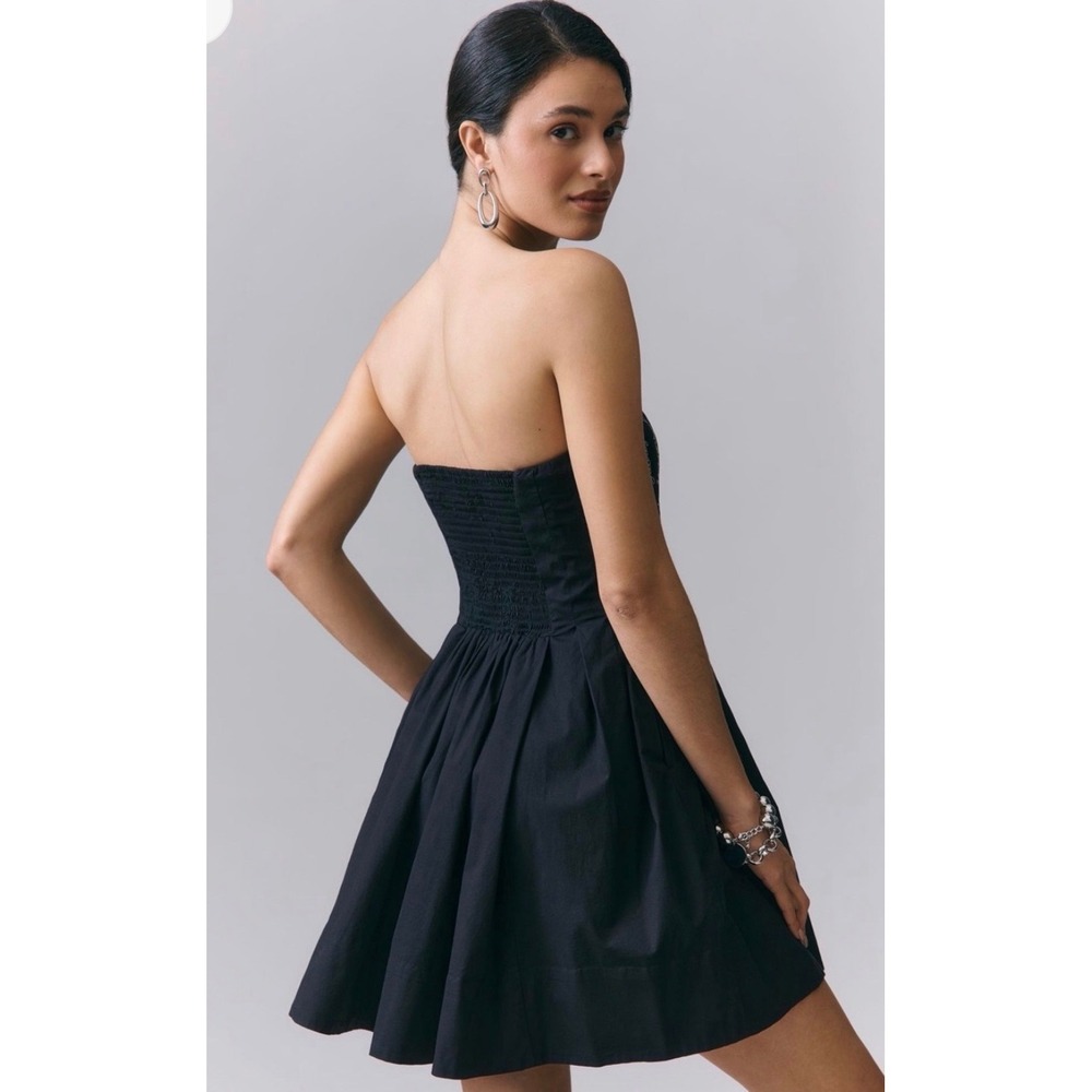 NWT Anthropologie Maeve Love Script Strapless Mini Dress Black Embroidered M - Picture 3 of 9